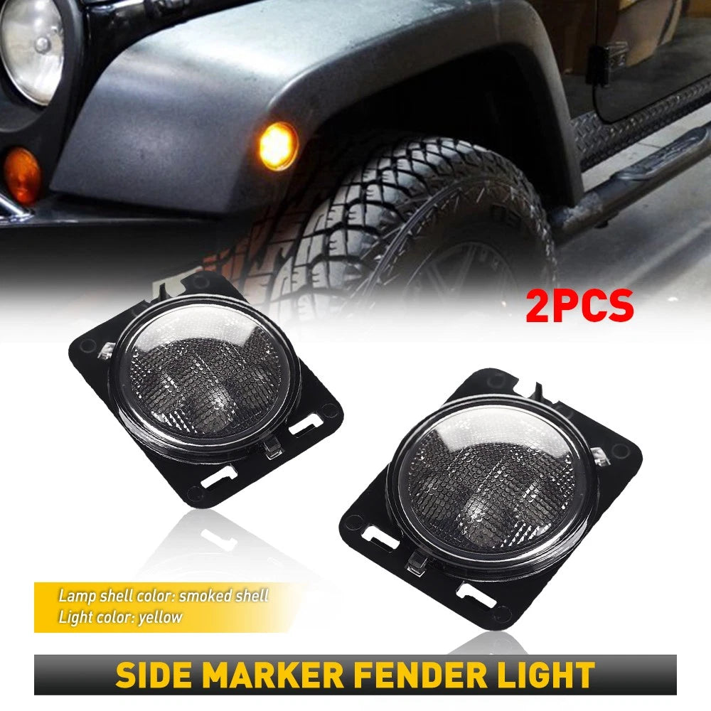 2 Smoked LED Side Marker Lights for Jeep Wrangler JK (2007–2018)
