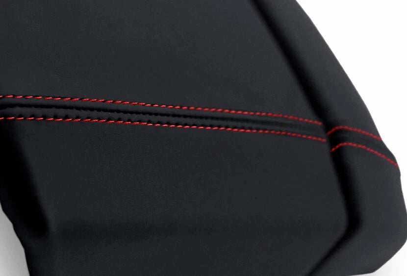 Leather Console Lid Armrest Cover for Toyota 4Runner (2003–2009) Black Red Stitch