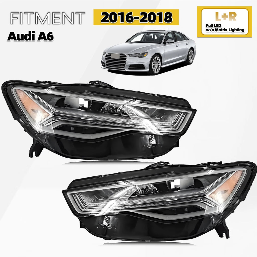 Full LED Headlights for Audi A6 S6 (2016–2018) Left+Right Pair