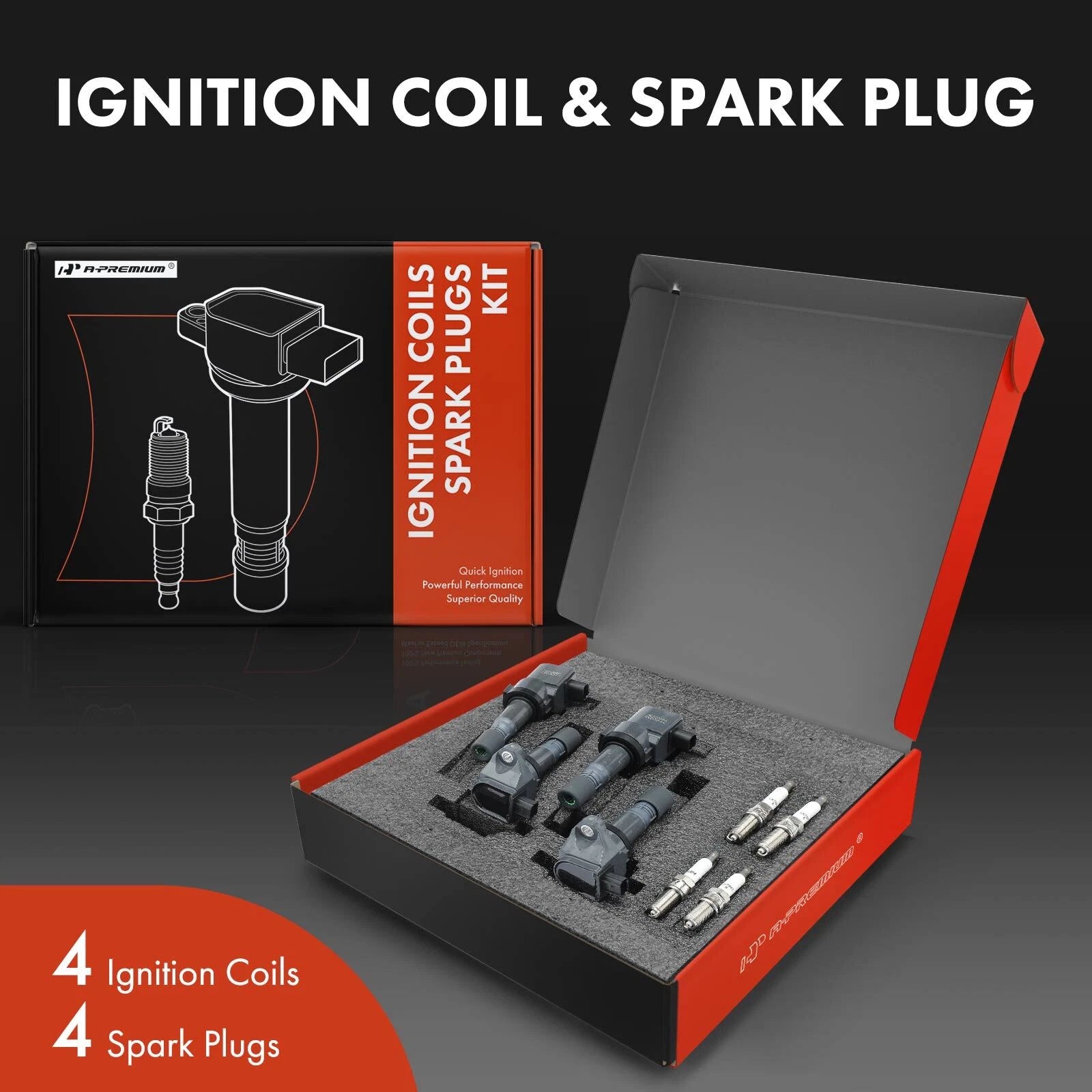 Set of 4 Ignition Coils & Iridium Spark Plugs for Honda Civic (2012–2015)