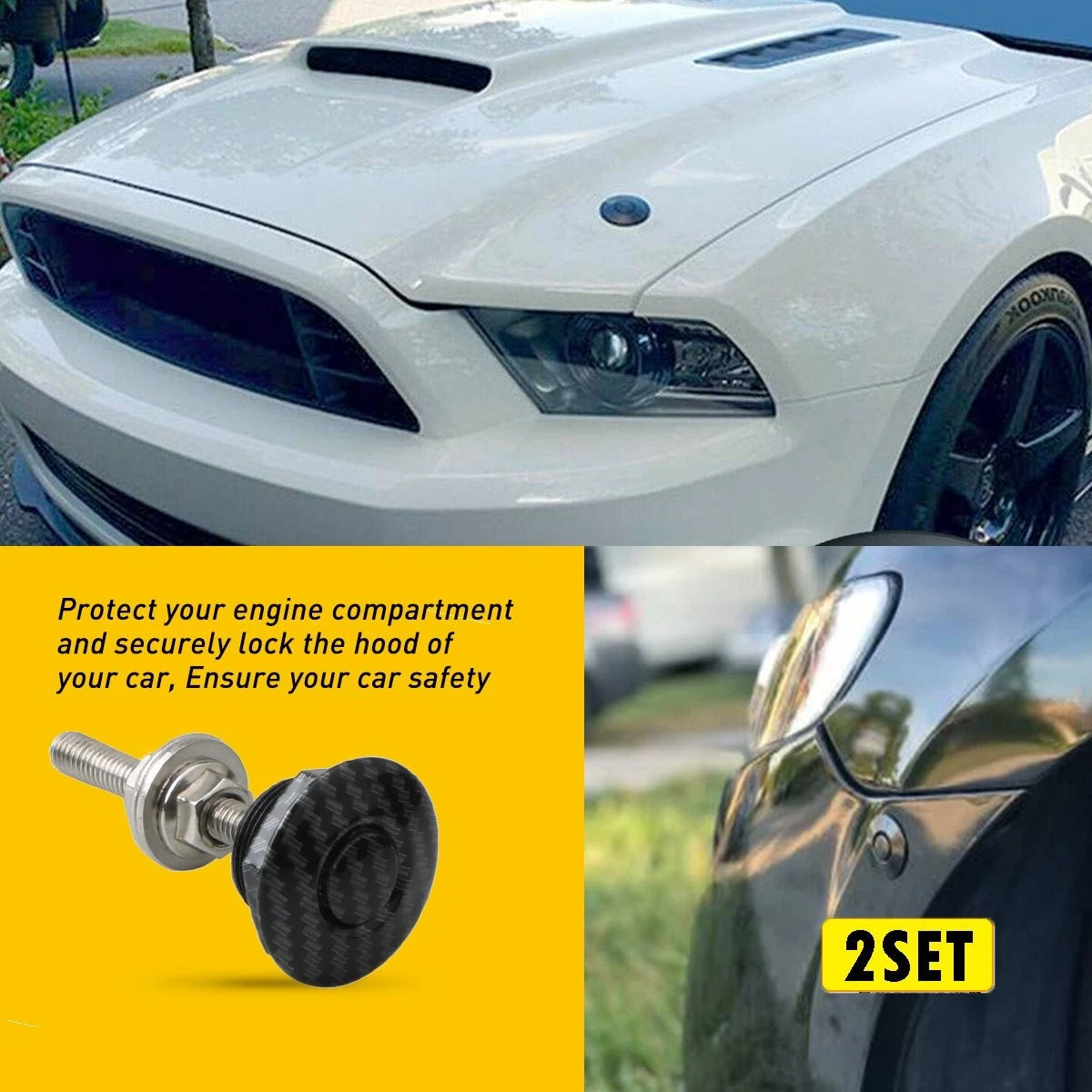 Set of 2 Carbon Fiber Hood Release Button Push Pins for Universal Use