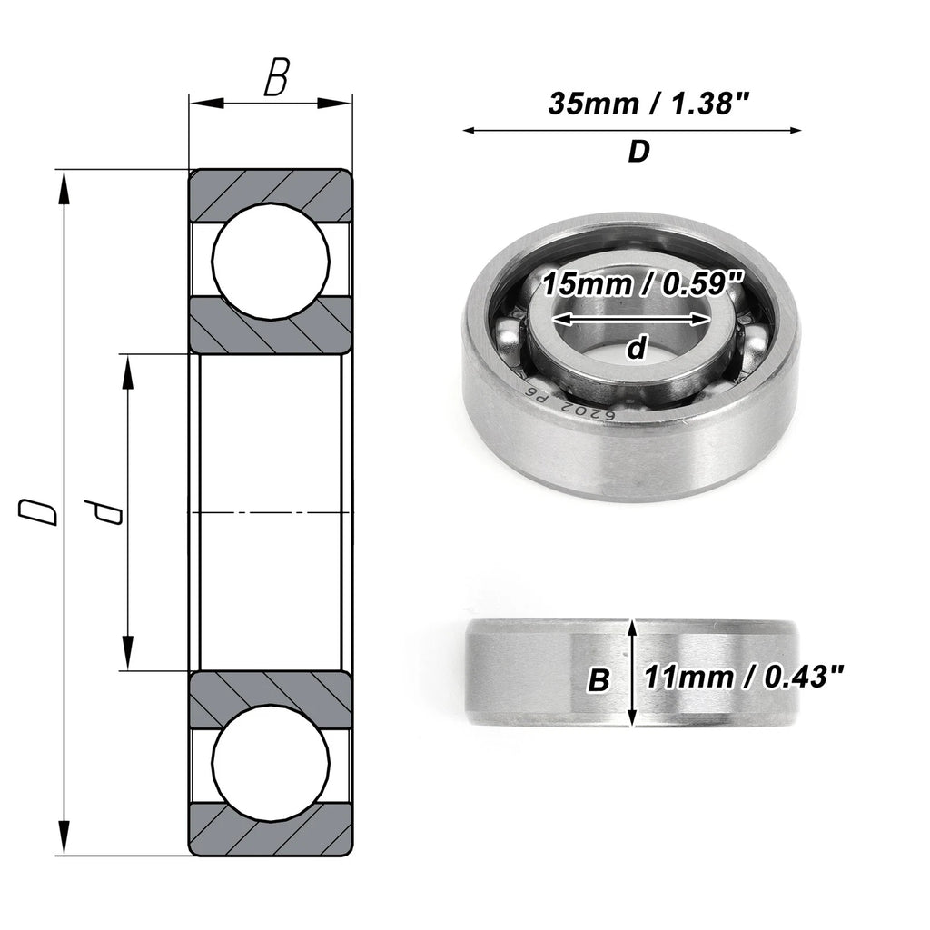 6202 Deep Groove Ball Bearing for Scooter Skateboard Wheel (15x35x11mm)