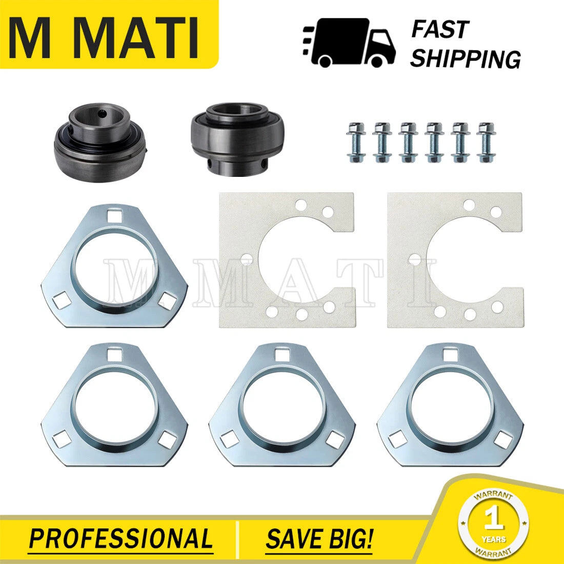 1" Live Axle Bearing Kit for Go-Kart (3-Hole)