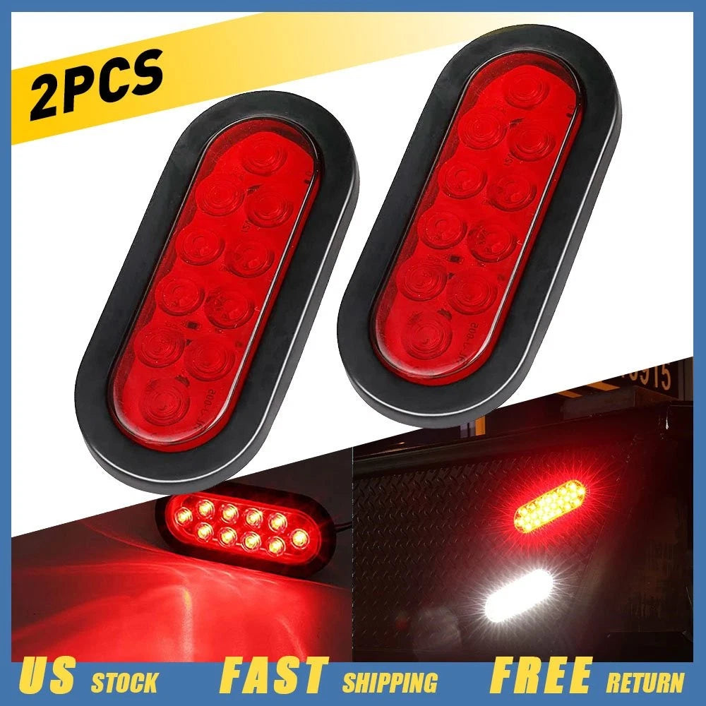 2X 6" Red Oval 10LED Backup Reverse Tail Light for Trailer