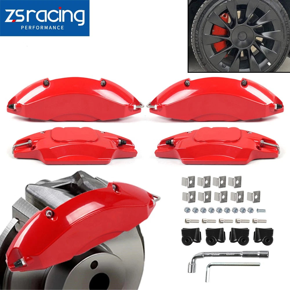 Set of 4 Red Brake Caliper Covers for Tesla Model 3 (2017–2024)