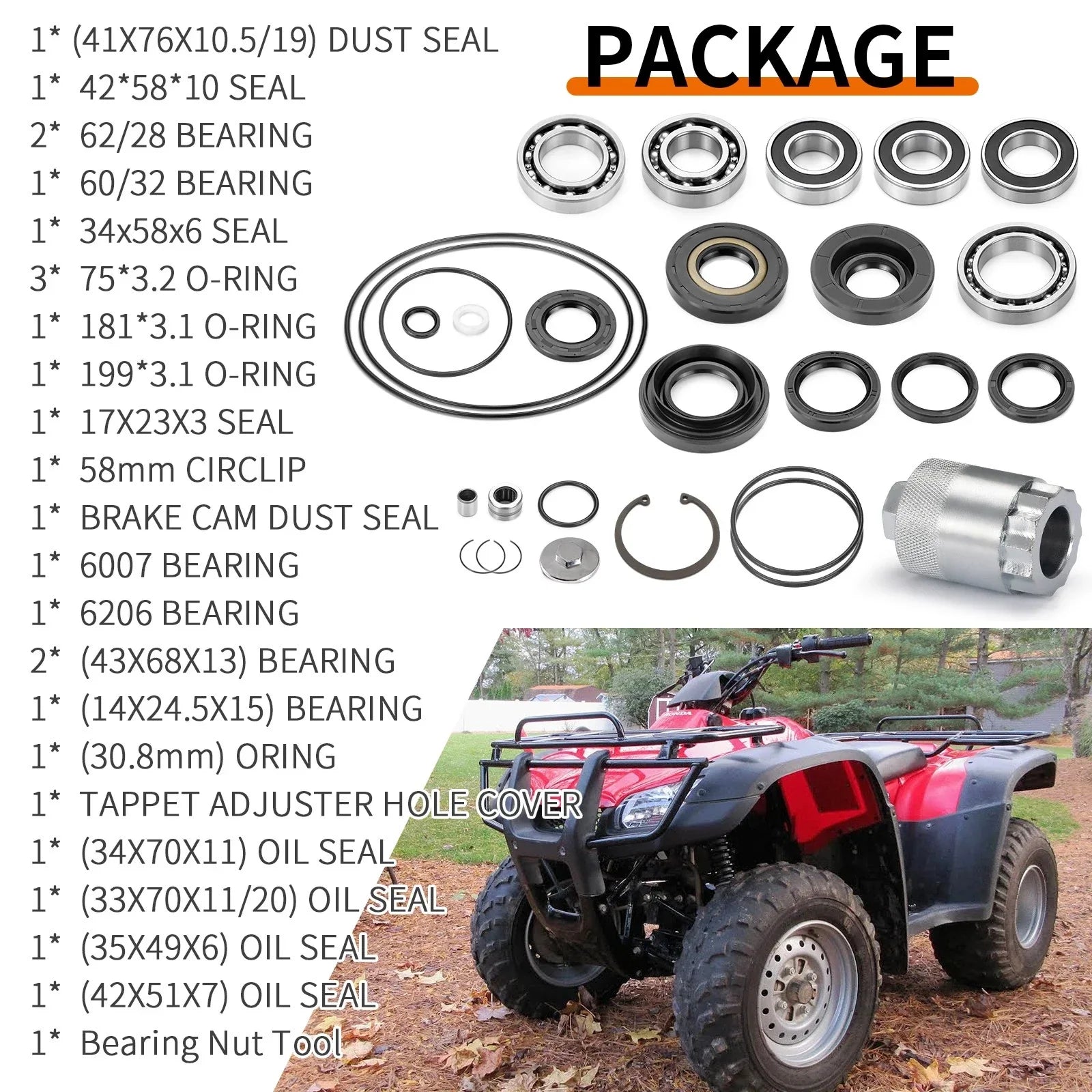 Rear Differential & Axle Seal Kit & Nut Tool for Honda Rancher 400 (2004–2007)
