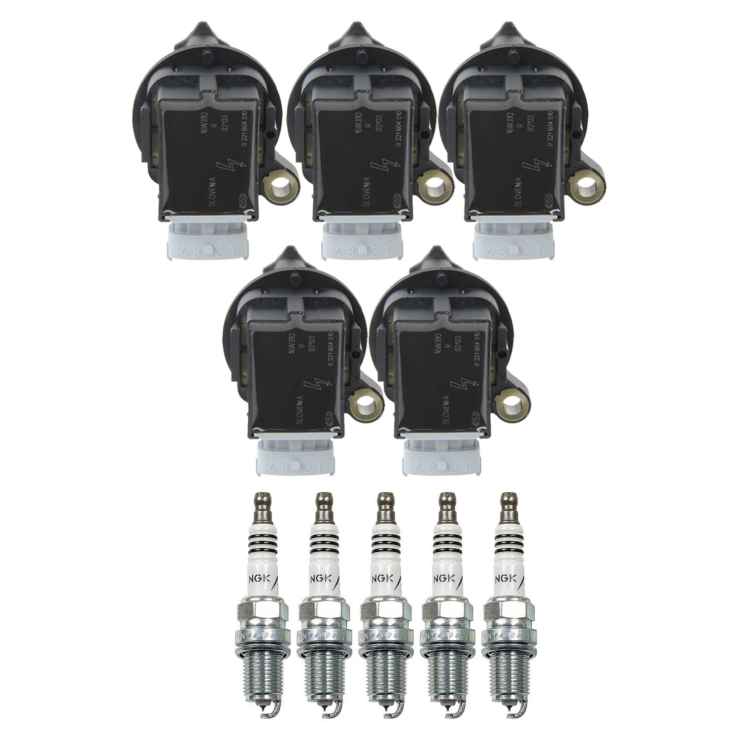 Set of 5 Ignition Coils & Iridium IX Spark Plugs for Volvo 850 C30 C70 S60 V70 (1993–2007)