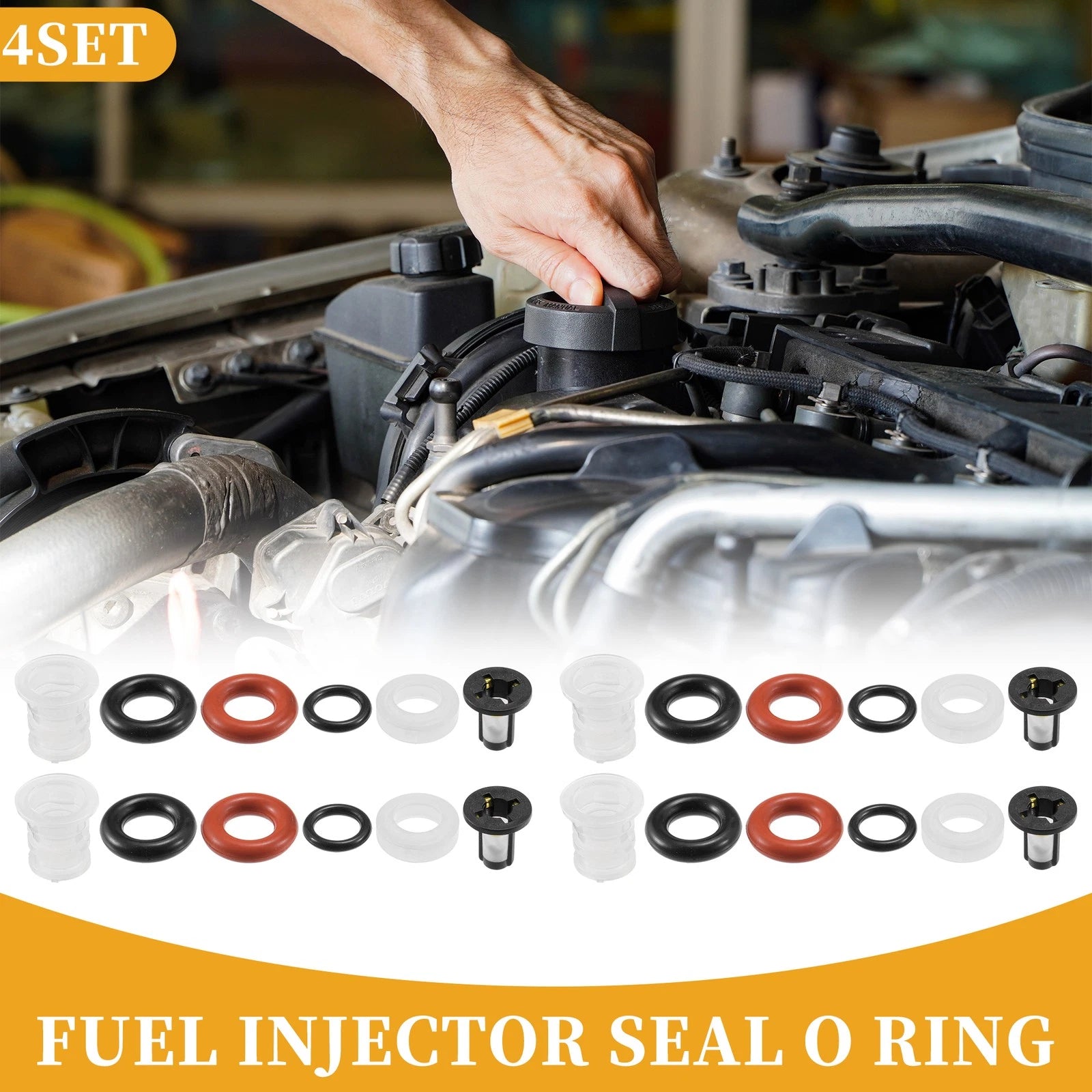 Set of 4 Fuel Injector Seal O Rings for Honda Civic (2011) NBR Rubber Black