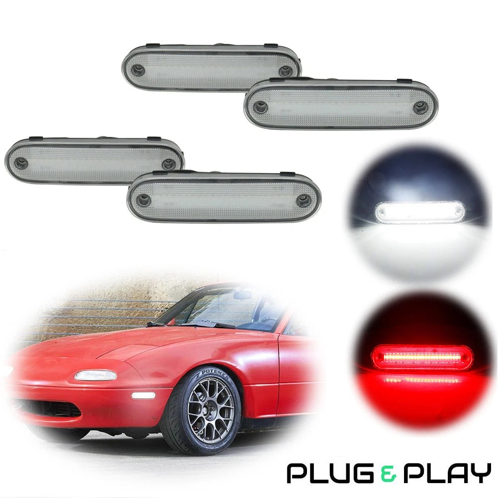 Set of 2 Clear Red LED Side Marker Signal Lights for Mazda Miata MX-5