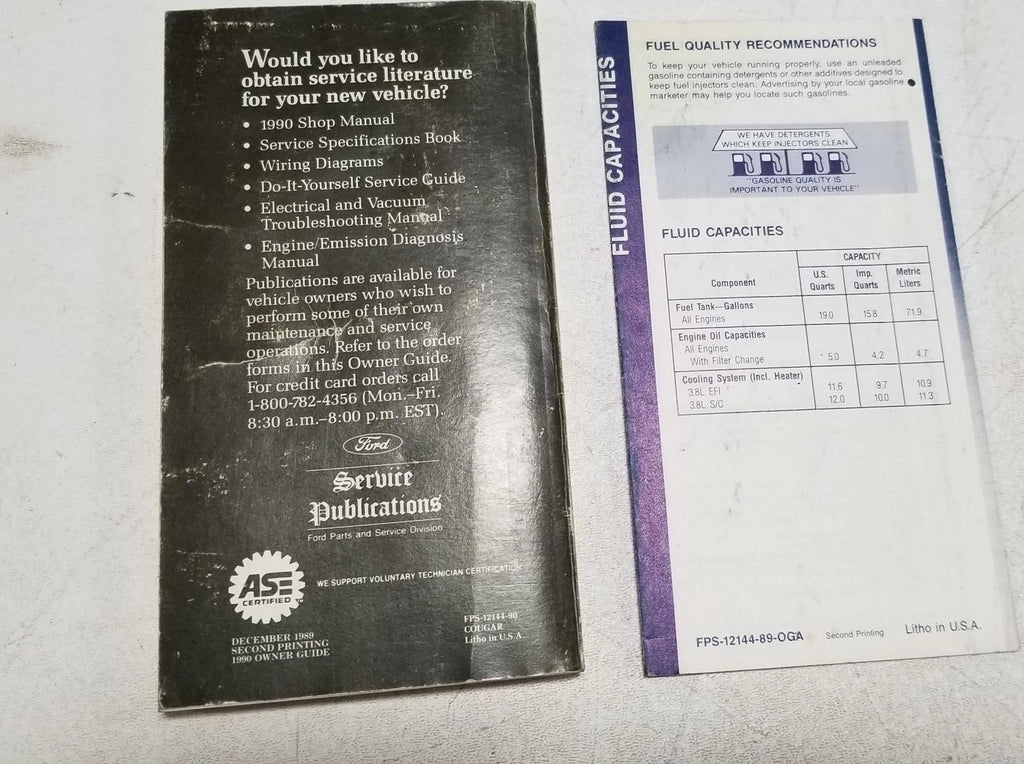 Owners Guide for Cougar XR7 (1990)