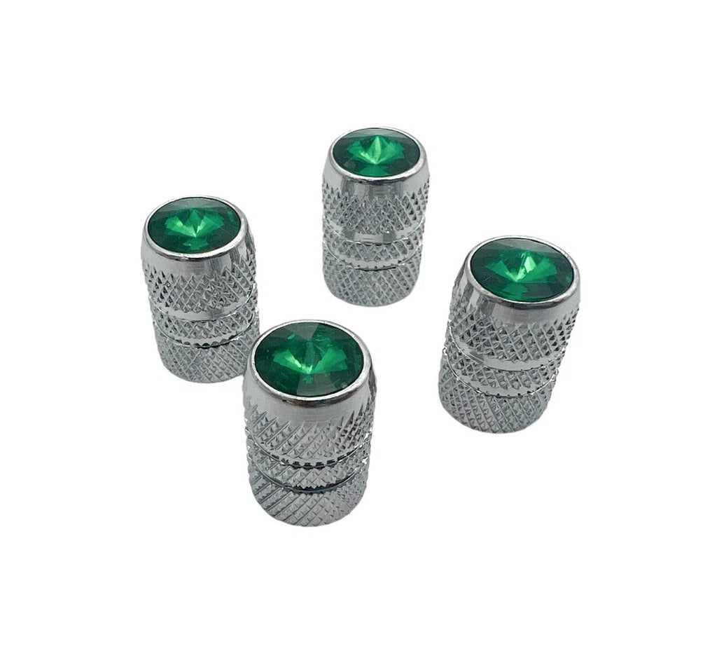 Tire Valve Stem Caps Chrome Green Set for Hot Rod Car Truck ATV (—)