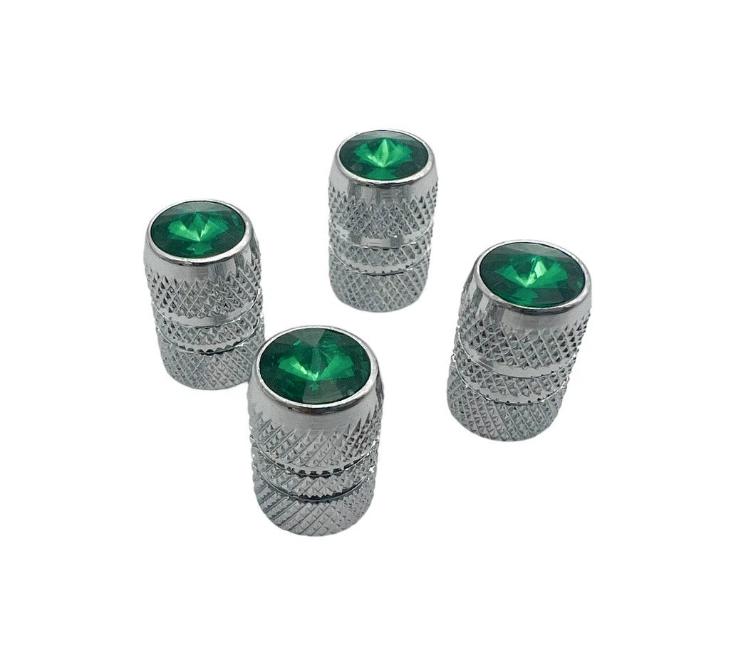 Tire Valve Stem Caps Chrome Green Set for Hot Rod Car Truck ATV (—)