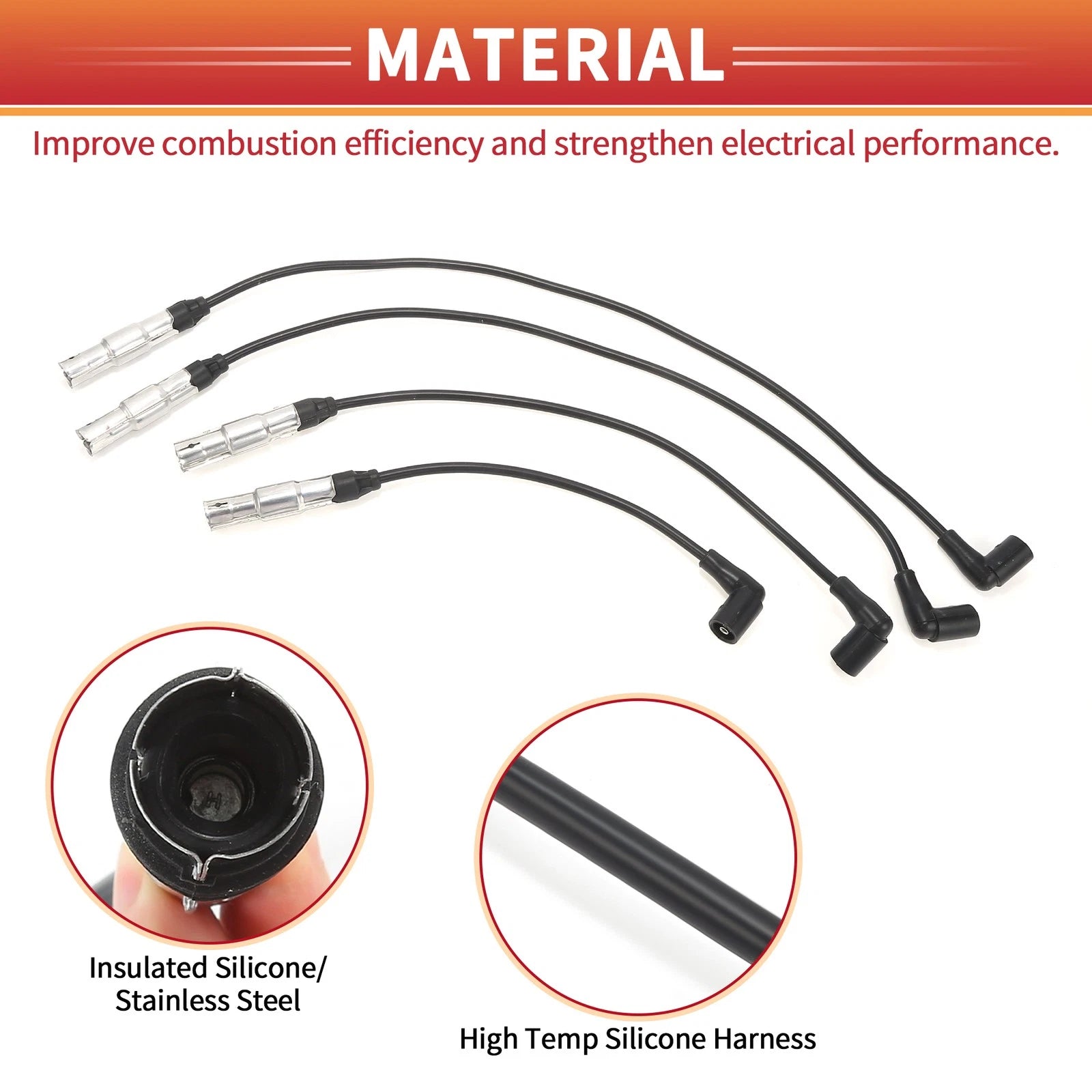 Set of 4 Spark Plug Wire Ignition Coil Cables No. 06A905409A for Audi A3 (1996–2003)