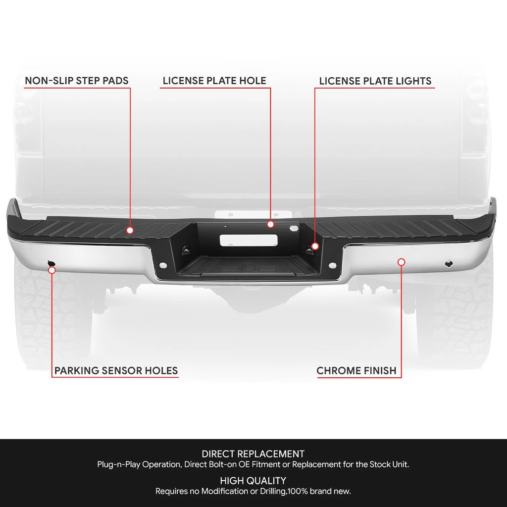Rear Step Bumper Assembly for Ford F150 (2006–2008) w/ Sensor Holes Chrome