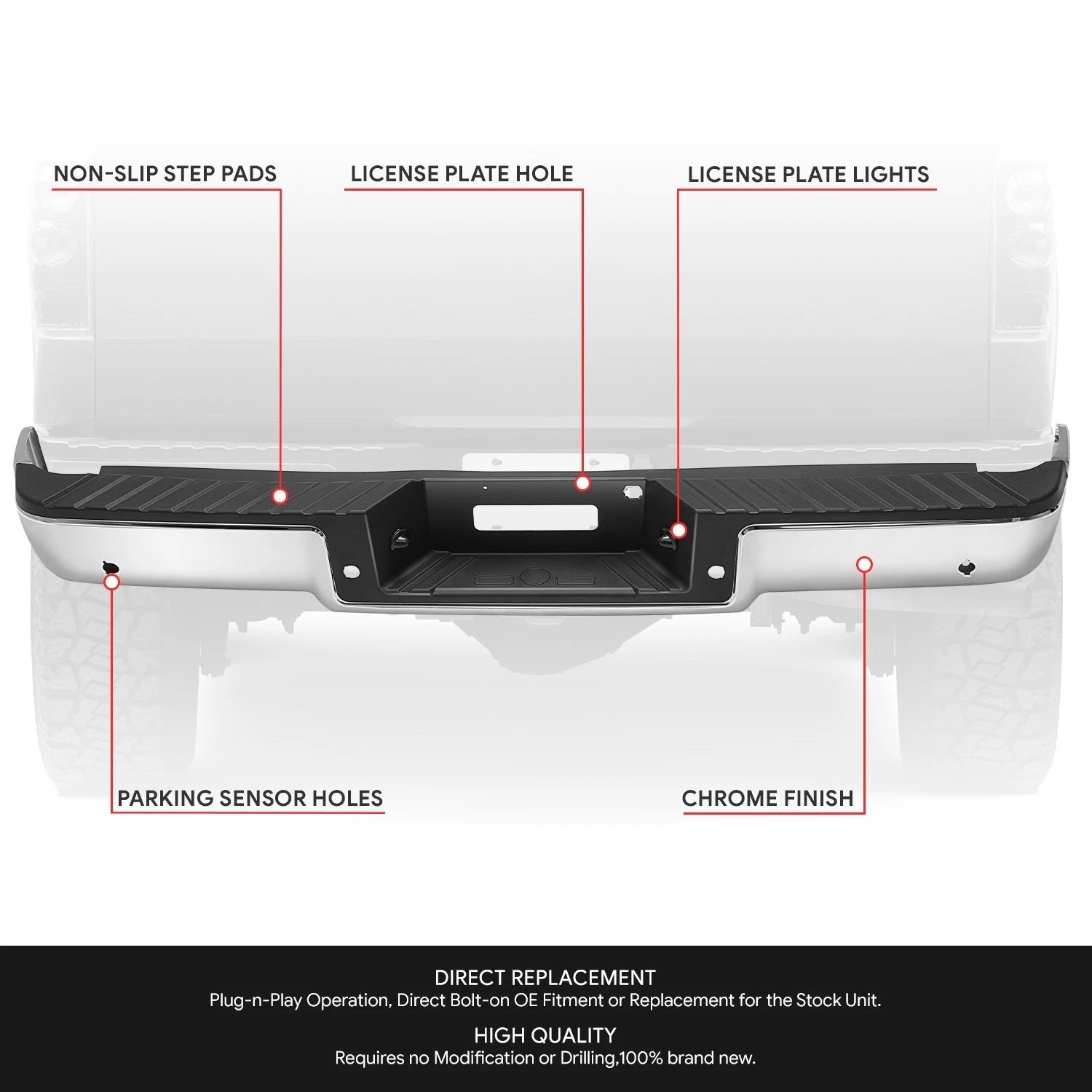 Rear Step Bumper Assembly for Ford F150 (2006–2008) w/ Sensor Holes Chrome