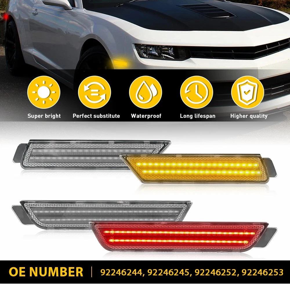 Set of 2 Amber Red Clear LED Fender Side Marker Lamps for Camaro (2010–2015)
