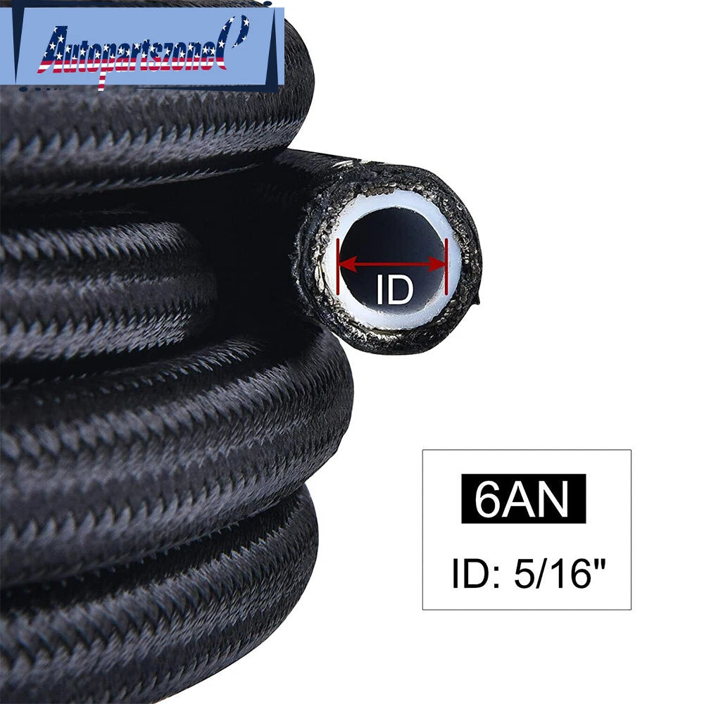 6AN Nylon Braided E85 PTFE Fuel Line Kit with 10 Fittings & Clamp - 20ft