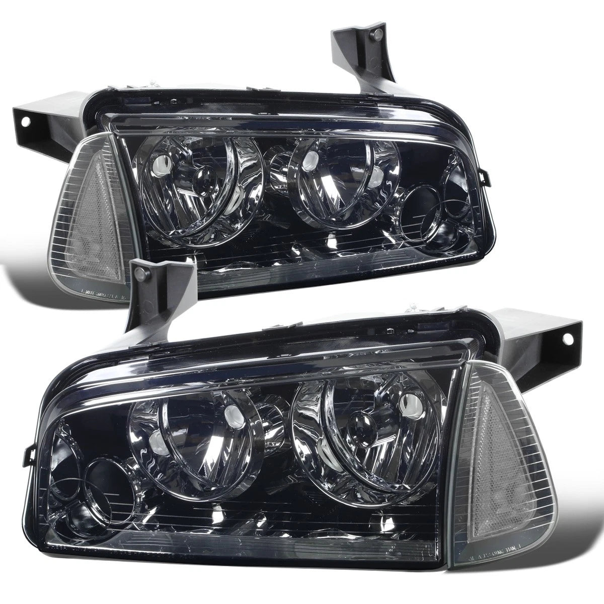 Set of 3 Smoked Headlight, Corner, LED Fog Light for Dodge Charger (2006–2010)