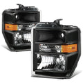 Headlights for Ford E150/250/350/450/F650/F750 (2008–2021) Black/Amber