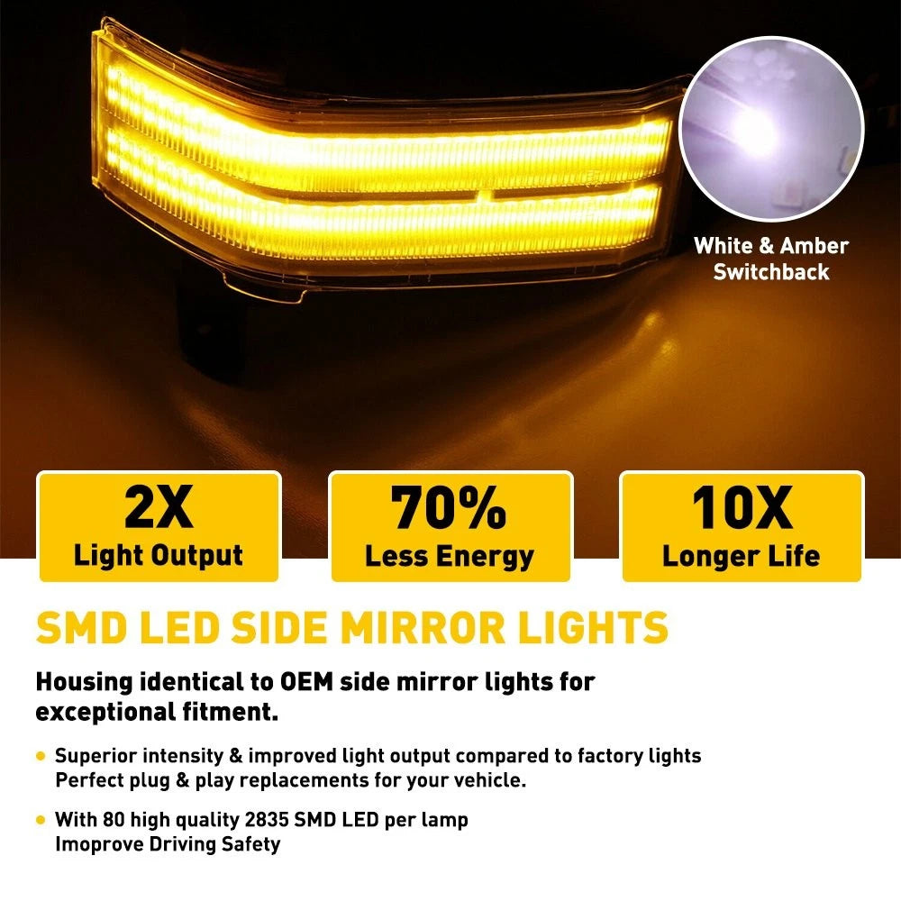 Amber White LED Strip Tow Mirror Marker Lights for Chevy Silverado GMC Sierra (2022–2023)