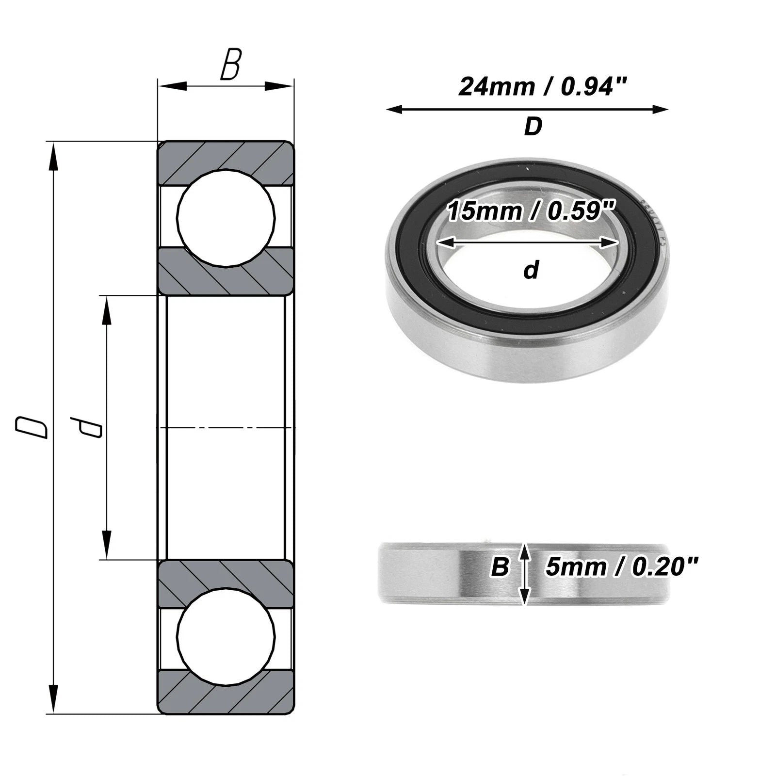 Deep Groove Ball Bearing P5 for Scooter Skateboard Wheel (15x24x5mm)