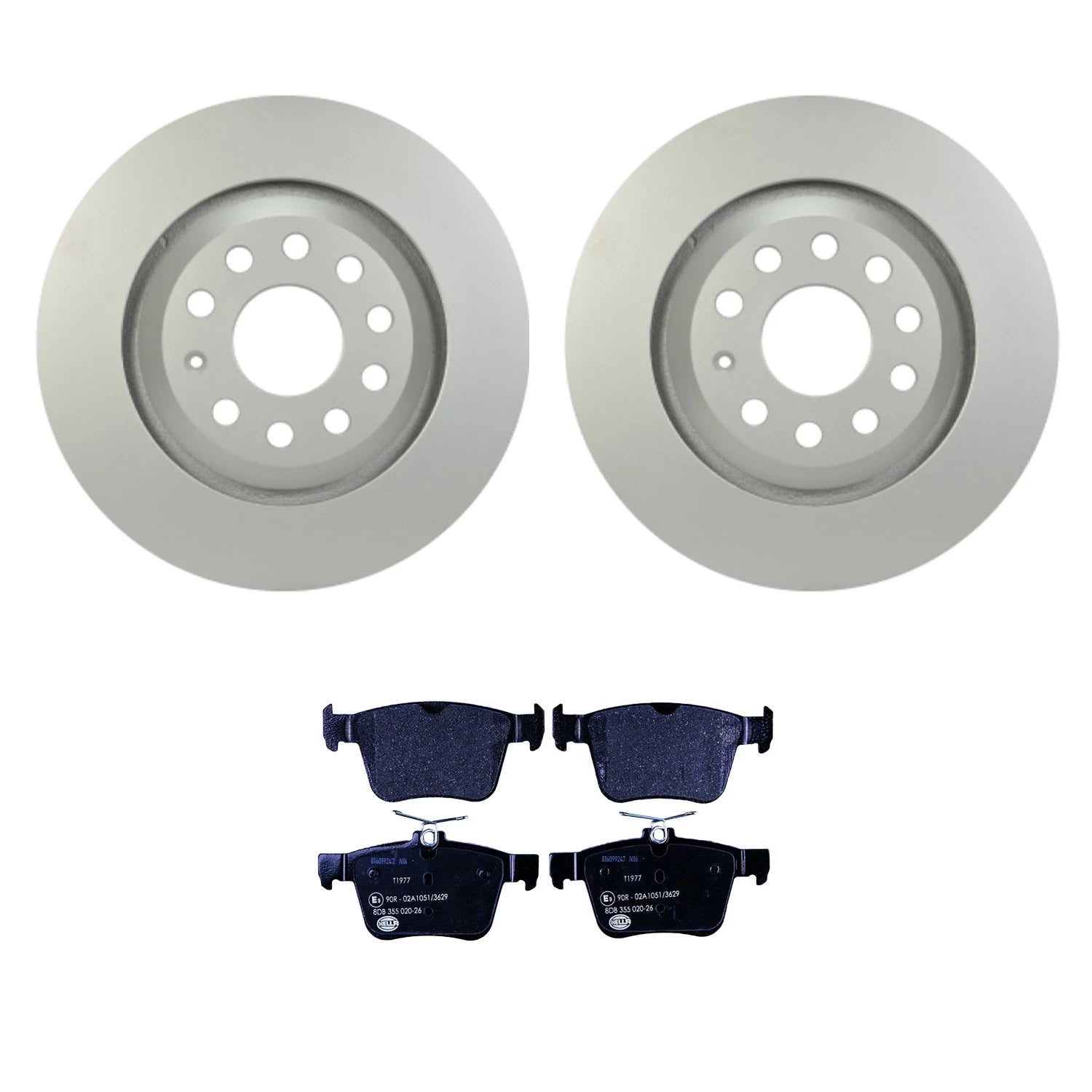 Set of 4 Hella Rear Rotors Low-Met Disc Brake Pad Kit for Audi A3 Q3 S3 Arteon Atlas