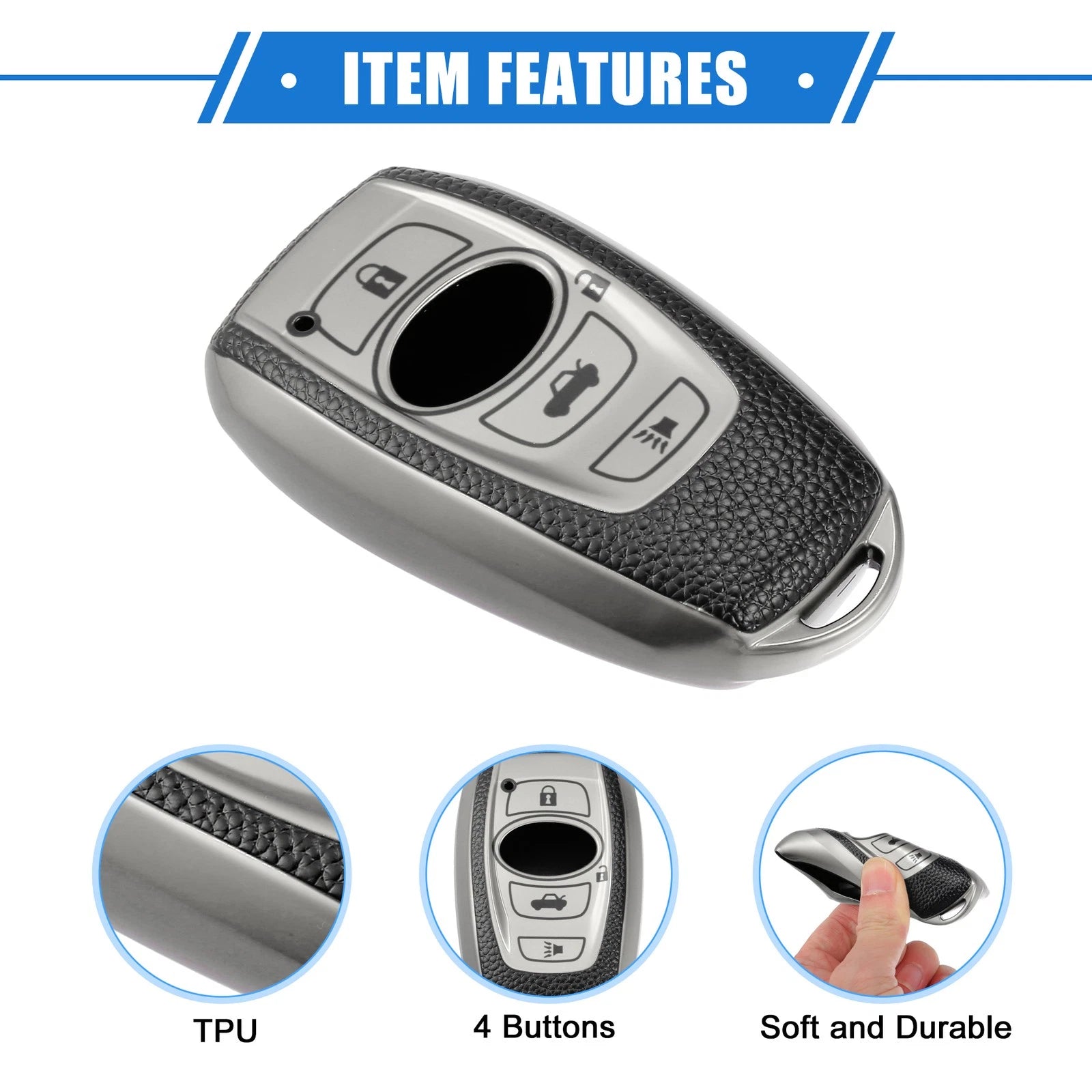 Set of 4 Button Smart Remote Key Shell for Subaru Ascent (2019–2022) TPU Silver Tone