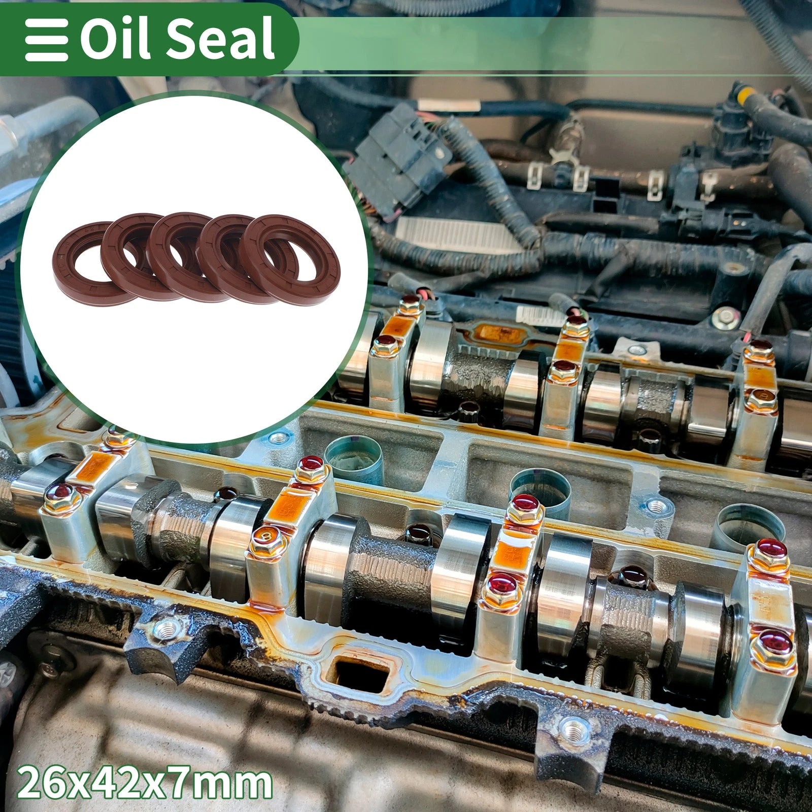 Set of 5 Oil Seal Rotary Shaft Seal FKM Rubber 26x42x7mm