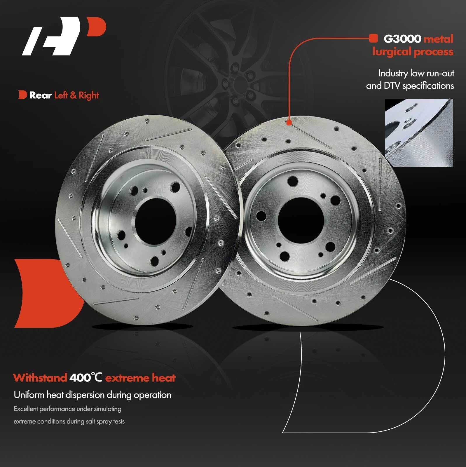Rear Drilled Brake Rotors & Ceramic Brake Pads for Honda Civic (2017–2020)