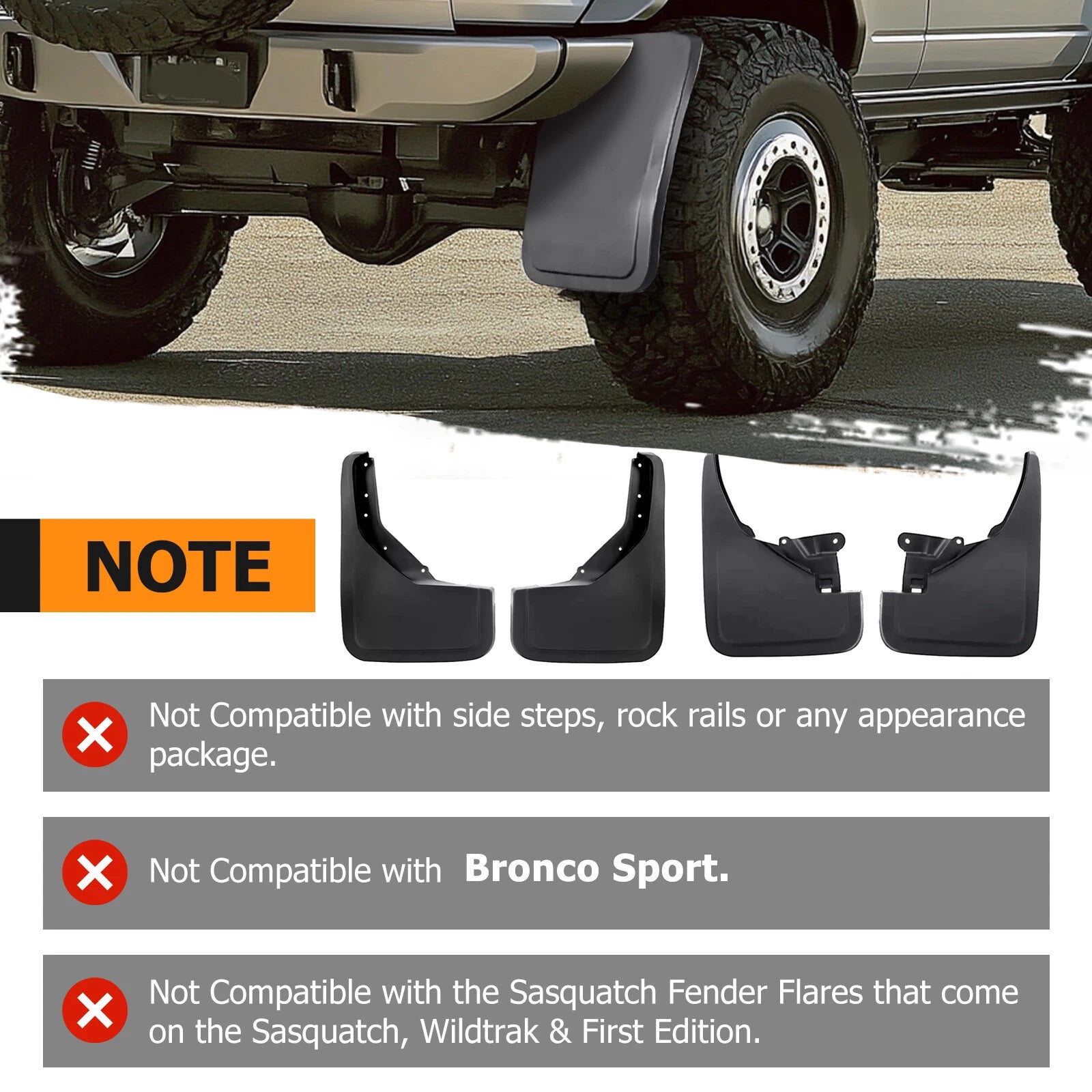 Set of 4 Mud Flaps for Ford Bronco (2021-2024)