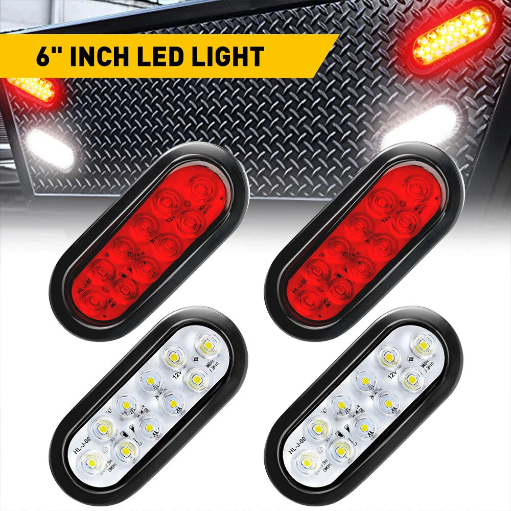 2X Oval LED Stop/Turn/Tail Brake Lights for Trailer Truck (Sealed Waterproof)
