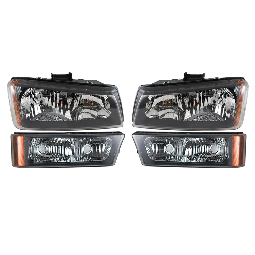 Set of 2 Black Headlights for Chevy Silverado 1500/2500/3500HD (2003–2006)