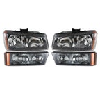 Set of 2 Black Headlights for Chevy Silverado 1500/2500/3500HD (2003–2006)