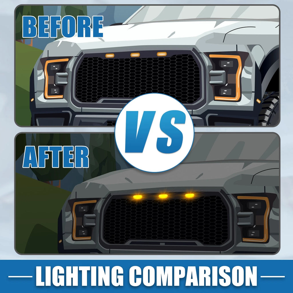 LED Front Grille Lights for Ford F150 F250 F350 (2015–2023) - Amber