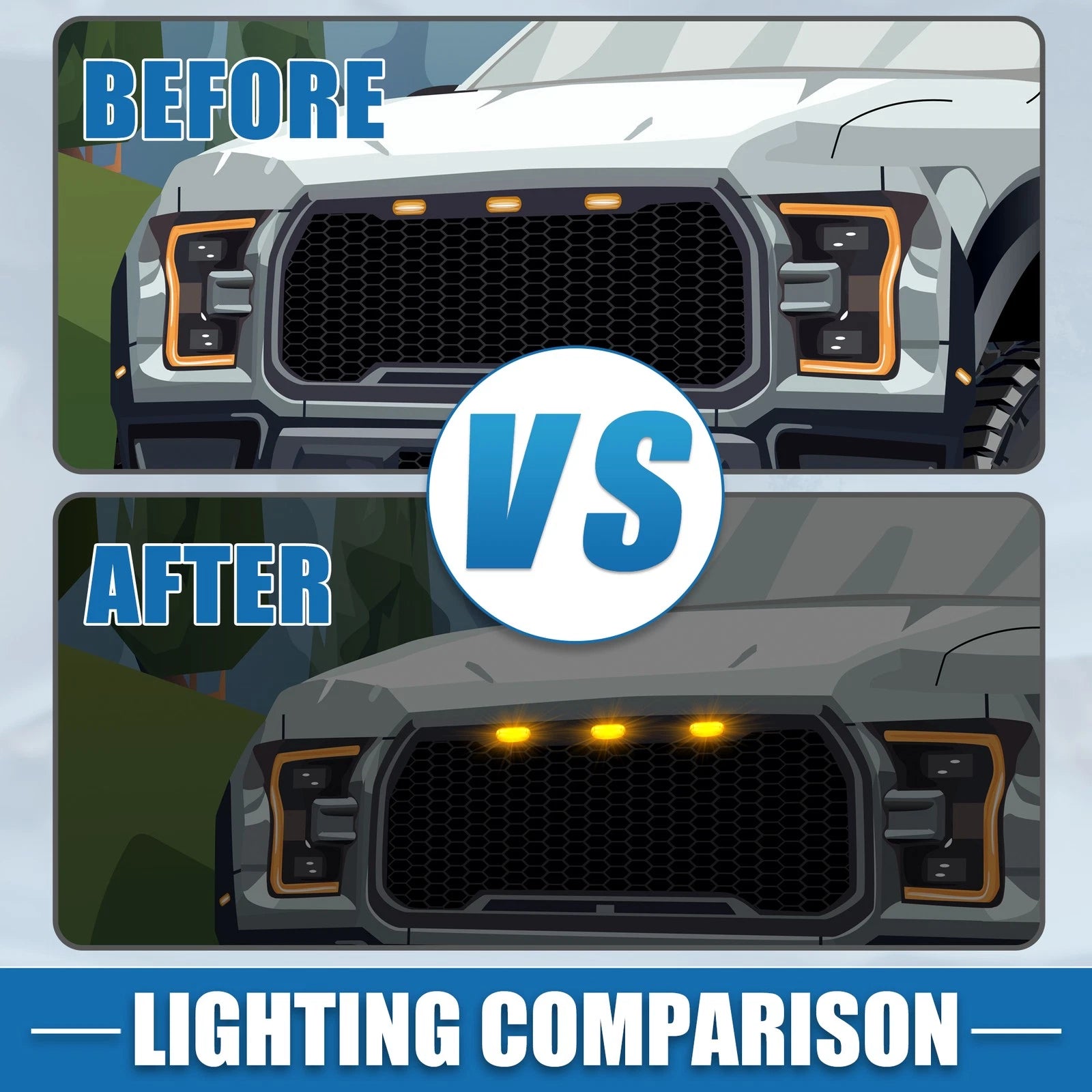 LED Front Grille Lights for Ford F150 F250 F350 (2015–2023) - Amber