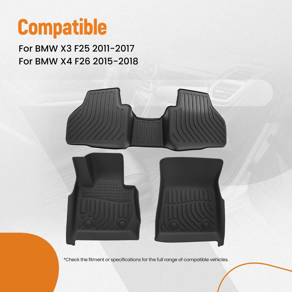 Set of 4 Black TPE Rubber Floor Mats for BMW X3 X4 (2011–2018)