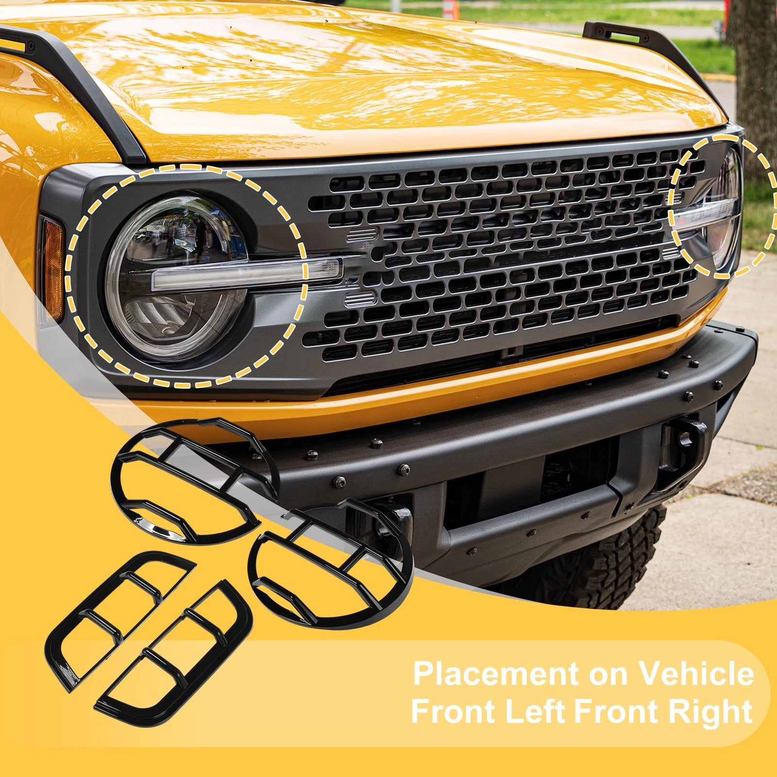 Set of 2 Headlight Trim Bezels for Ford Bronco (2021–2023) Gloss Black