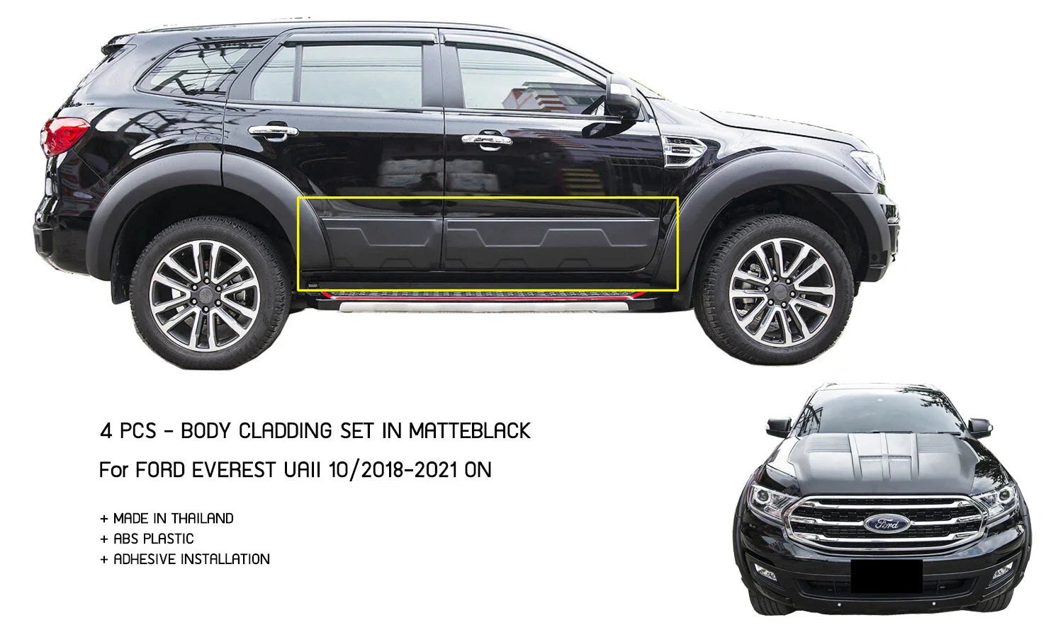 4 x Matte Black Body Cladding Side Door for Ford Everest (2018-2021)