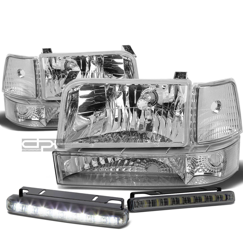 Chrome Housing Headlight + Clear Bumper + Corner + LED Fog Light Set for F150 (1992–1996)