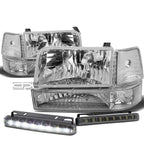 Chrome Housing Headlight + Clear Bumper + Corner + LED Fog Light Set for F150 (1992–1996)