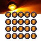 20X Amber Yellow 3/4" Round LED Side Marker Bullet Light for Trailer Truck (12V)