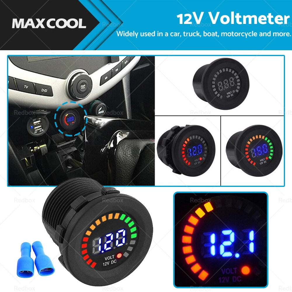 LED Digital Battery Volt Meter Monitor for Car Boat Marine (12V)