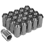 Set of 20 Open End M12x1.5 50mm Tall Gun Metal Aluminum Lug Nuts + Lock Key
