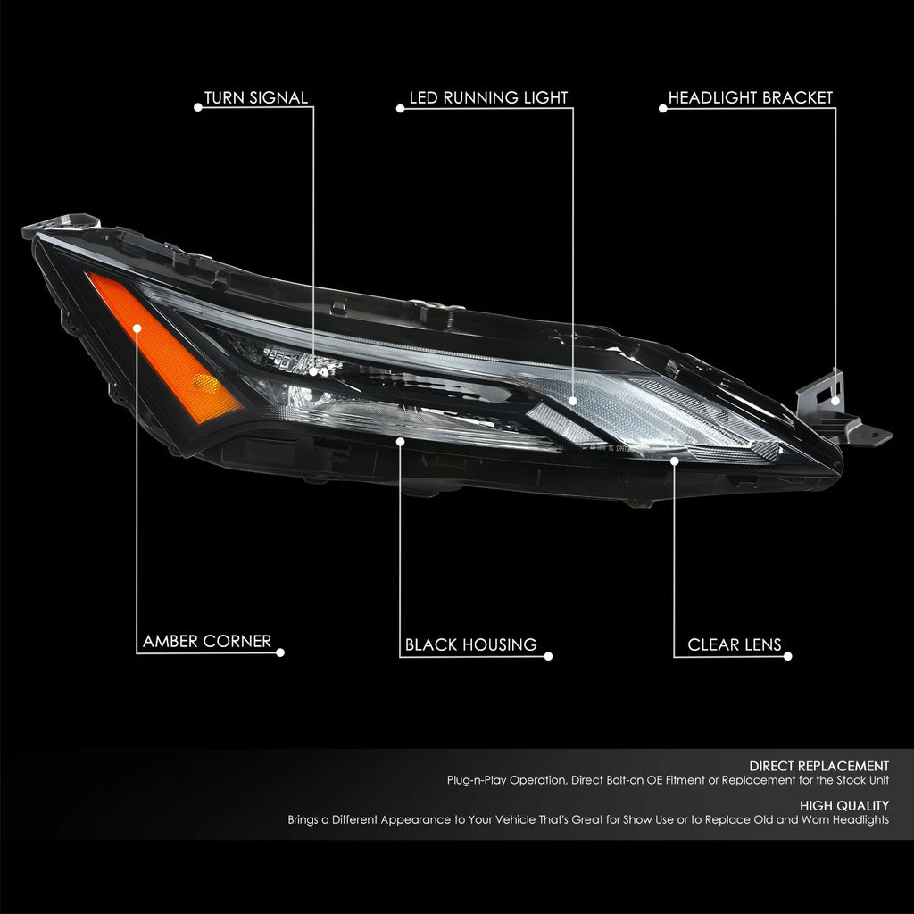 Right Headlight Lamp for Nissan Rogue (2021–2023) - Black Housing, Amber Corner