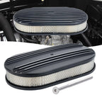 Oval Half Finned Polished Aluminum Air Cleaner with Washable Filter 15x2 Inch