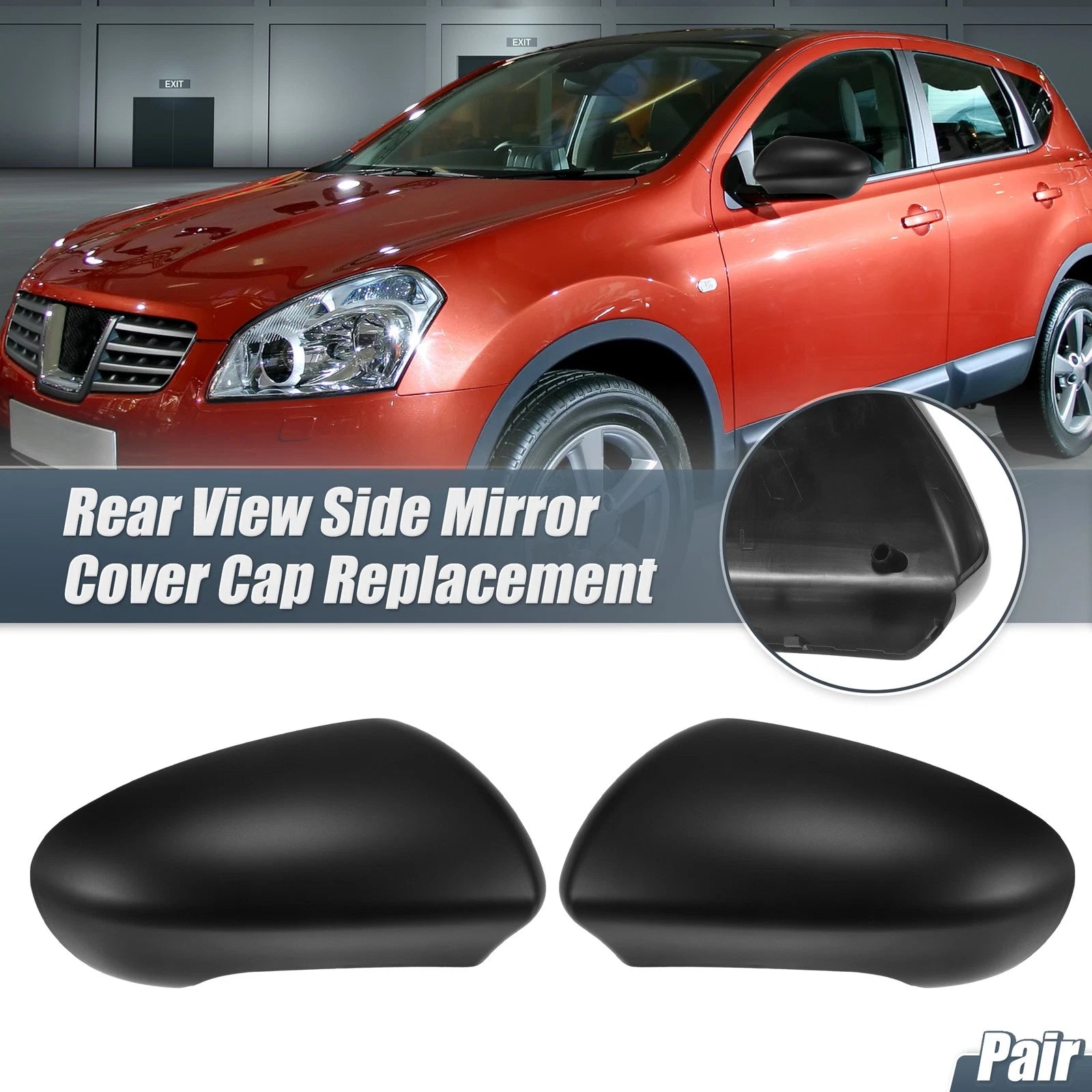 Pair Rearview Mirror Cover Cap Matte Black for Nissan Qashqai J10 (2007–2014)