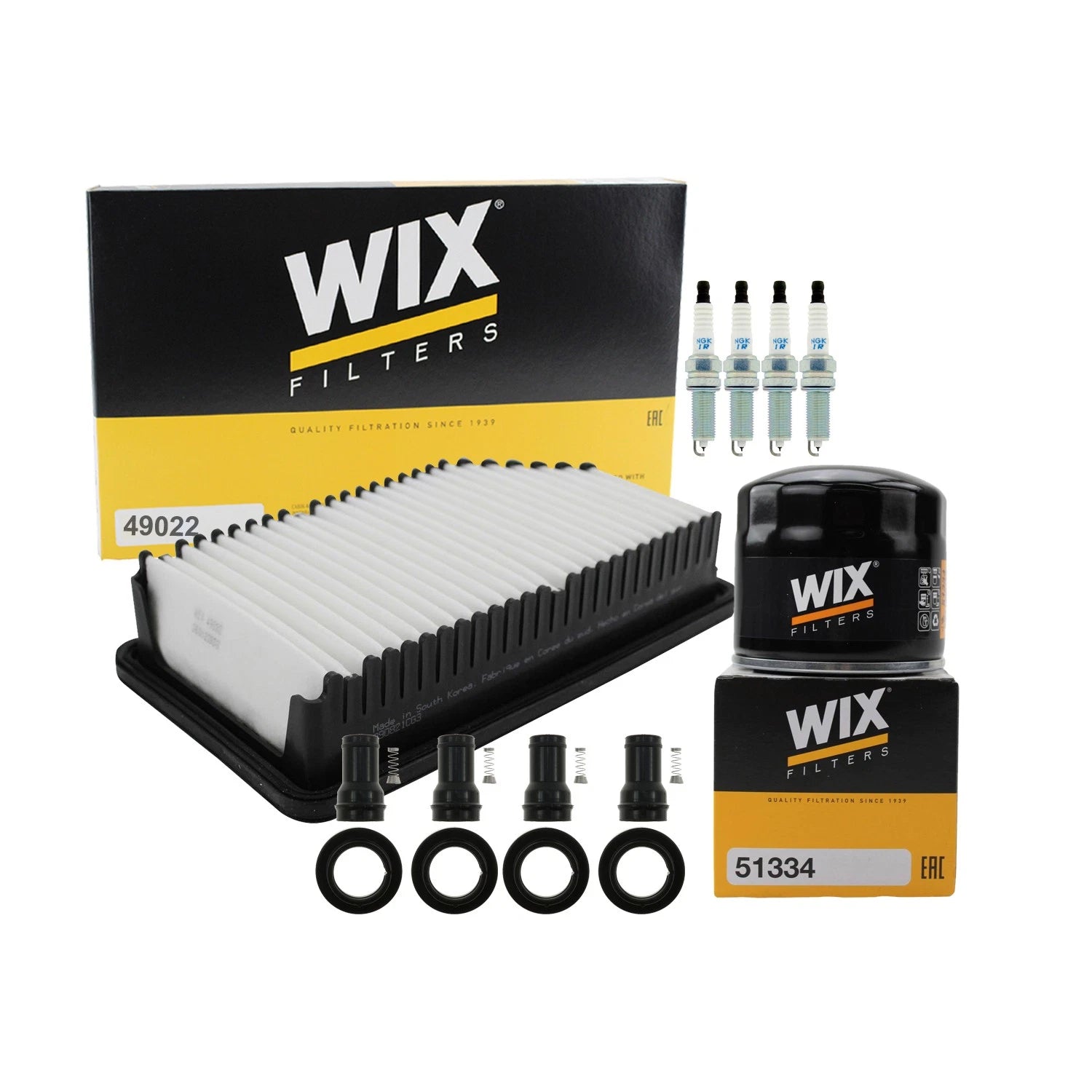 Tune Up Kit with 4 NGK Spark Plugs & Coil Boots for Accent Rio Soul (2011–2019)