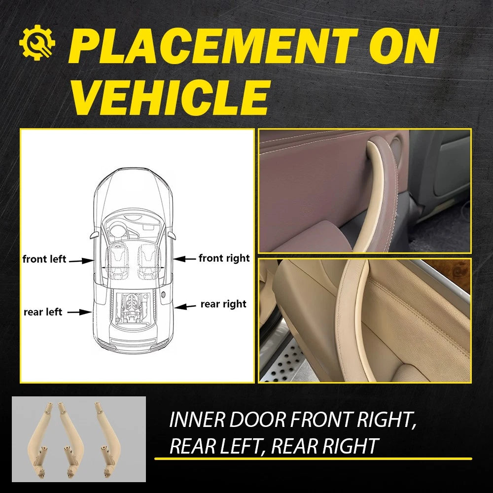 3X Beige Interior Door Pull Handle Trim for BMW X5 X6 (2014-2019)