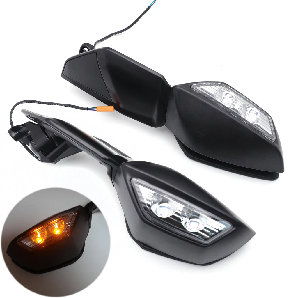 Black Rearview Mirrors with LED Turn Signals for Kawasaki Ninja ZX10R (2016–2021)