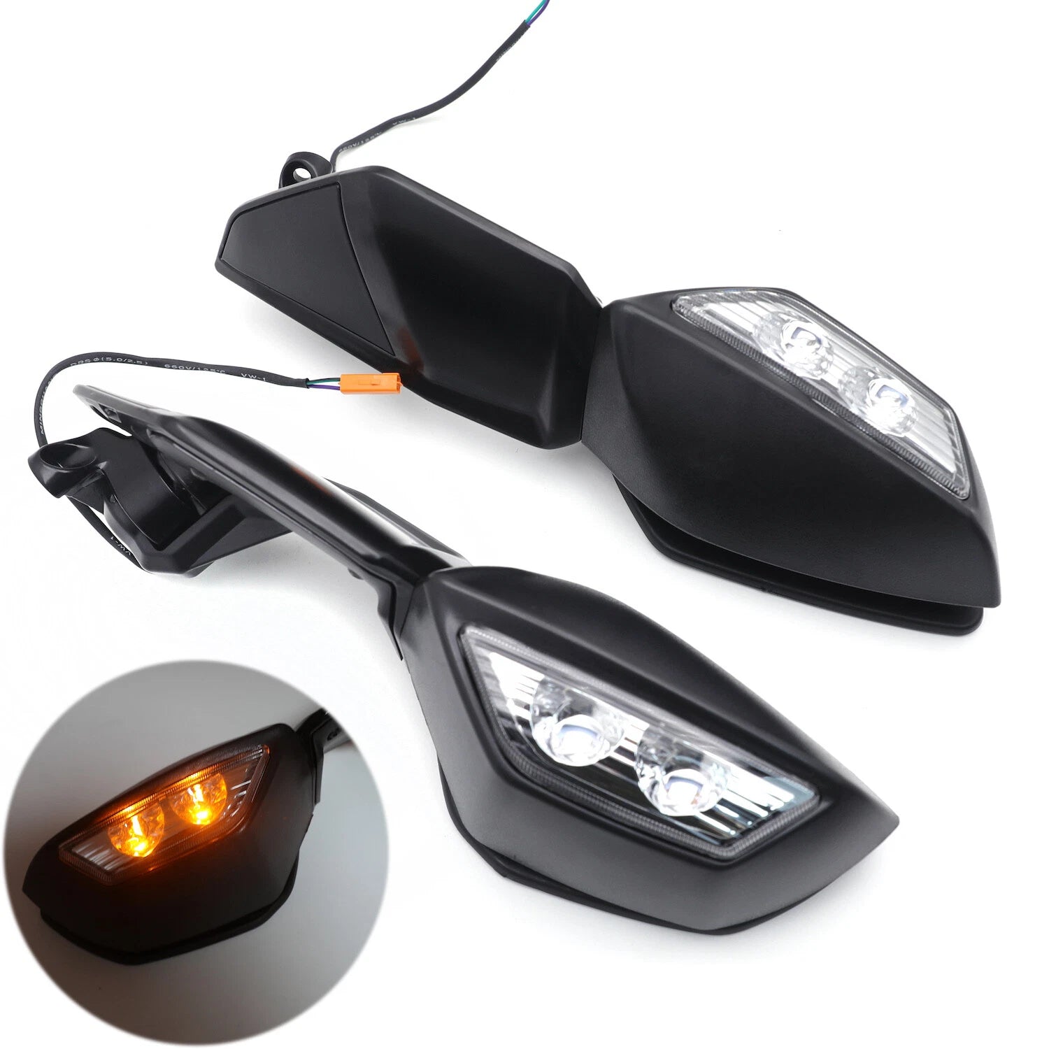 Black Rearview Mirrors with LED Turn Signals for Kawasaki Ninja ZX10R (2016–2021)